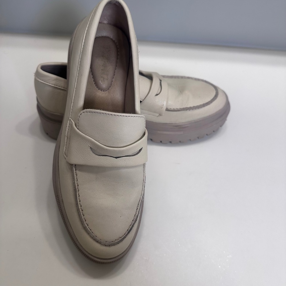 Patina Womens Cream Leather Chunky Lug Sole Penny Loafers Size 8 Handmade Mexico